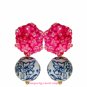 Chinoiserie Pink Hydrangea Blossom Earrings