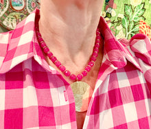 Load image into Gallery viewer, Hot Pink Gemstone Gold Pendant Necklace - Chinoiserie jewelry