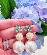 Load image into Gallery viewer, Light Blue Gemstone Pearl Cluster Earrings - Chinoiserie jewelry