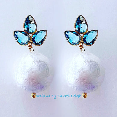 Light Blue Quartz Pearl Drop Earrings - Chinoiserie jewelry