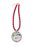 Load image into Gallery viewer, Red Gemstone Chinoiserie Pendant Necklace