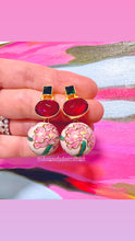 Load image into Gallery viewer, Pink &amp; Green Peony Gemstone Earrings - Chinoiserie jewelry