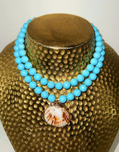Load image into Gallery viewer, Turquoise Double Strand Shell Pendant Necklace - Chinoiserie jewelry