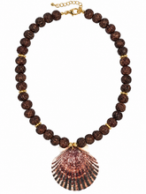 Load image into Gallery viewer, Brown Carved Bead Seashell Necklace