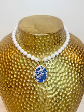 Load image into Gallery viewer, White Blue Willow Cameo Pendant Necklace