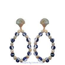 Load image into Gallery viewer, Chinoiserie Gold Shell Oval Hoops - Chinoiserie jewelry