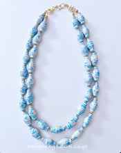 Load image into Gallery viewer, A blue Chinoiserie double strand necklace made of ginger jar shaped porcelain beads