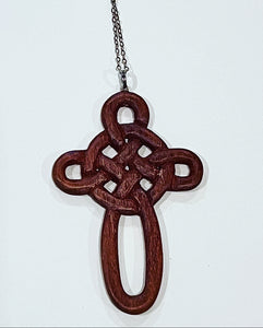 Vintage Celtic Wooden Cross Pendant Necklace - Chinoiserie jewelry