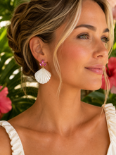Load image into Gallery viewer, Pink Gemstone Pearl Shell Earrings