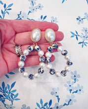 Load image into Gallery viewer, Chinoiserie Pearl Oval Hoops - Chinoiserie jewelry