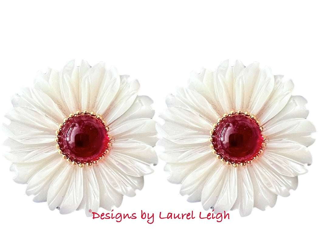 Red & White MOP Floral Studs - Medium