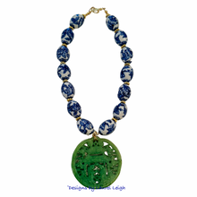 Load image into Gallery viewer, Chinoiserie Porcelain Green Jade Pendant Necklace