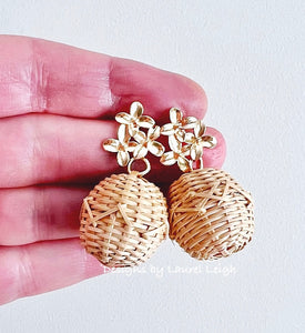 Rattan Gold Hydrangea Drop Earrings - Chinoiserie jewelry