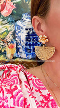 Load image into Gallery viewer, Gold Floral Rattan Fan Earrings