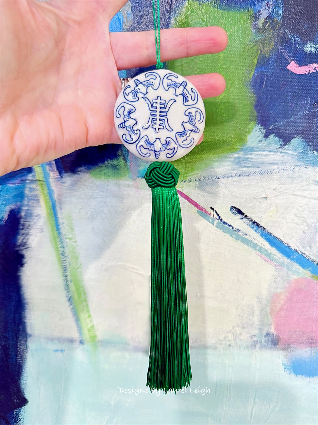 Chinoiserie Decorative Tassel Green, Blue & White