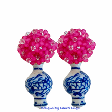 Load image into Gallery viewer, Chinoiserie Pink Hydrangea Blossom Earrings