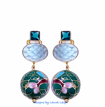 Load image into Gallery viewer, Green &amp; Blue Cloisonné Gemstone Earrings - Chinoiserie jewelry