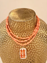 Load image into Gallery viewer, Coral Triple Strand Chinoiserie Pendant Necklace