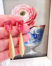 Load image into Gallery viewer, Pink Gemstone Gold Teardrop Earrings - Chinoiserie jewelry