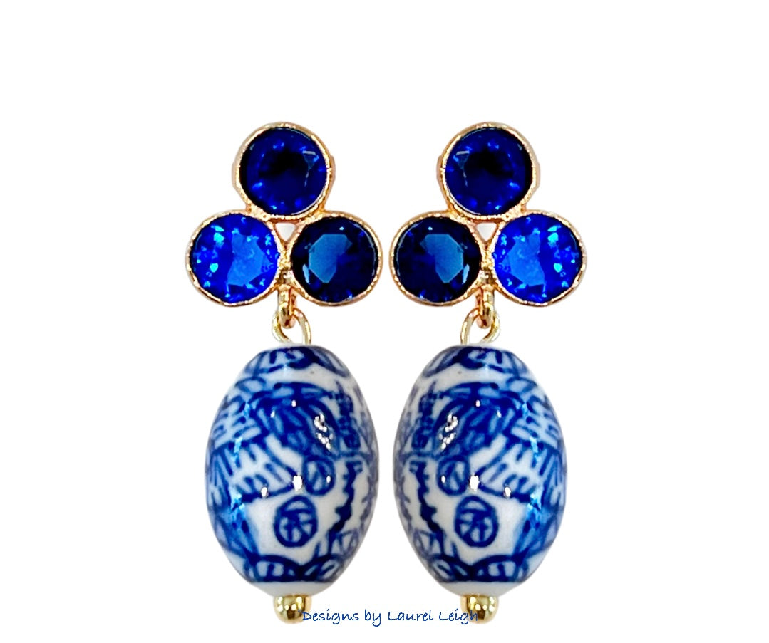 LUOZZY Chinese Vintage Amber Dangle Earrings – Blue Ball Drop Style For Hanfu & Cheongsam - View #5
