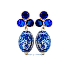 Load image into Gallery viewer, Cobalt Blue Gemstone Chinoiserie Drop Earrings - Chinoiserie jewelry