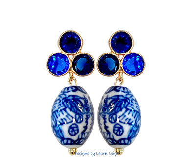 Cobalt Blue Gemstone Chinoiserie Drop Earrings - Chinoiserie jewelry