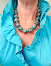 Load image into Gallery viewer, Aqua Blue Floral Chinoiserie Cloisonné Necklace - Chinoiserie jewelry