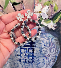 Load image into Gallery viewer, Chinoiserie Silver Dogwood Flower Hoop Earrings - Chinoiserie jewelry