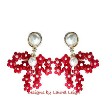 Load image into Gallery viewer, Red Hydrangea Bow Pearl Earrings