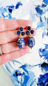Cobalt Blue Gemstone Chinoiserie Drop Earrings - Chinoiserie jewelry