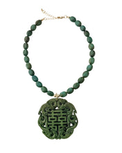 Load image into Gallery viewer, Green Turquoise Chinoiserie Pendant Necklace