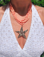 Load image into Gallery viewer, Coral Triple Strand Starfish Pendant Necklace - Chinoiserie jewelry