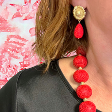 Load image into Gallery viewer, Red Cinnabar Sunflower Drop Earrings - Chinoiserie jewelry