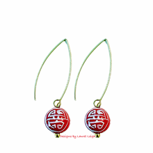 Load image into Gallery viewer, Chinoiserie Red &amp; Black Wire Drop Earrings