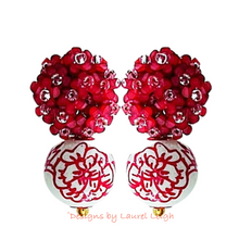 Load image into Gallery viewer, Chinoiserie Red Hydrangea Blossom Peony Earrings