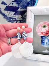 Load image into Gallery viewer, Chinoiserie Pearl Shell Drop Earrings - Chinoiserie jewelry