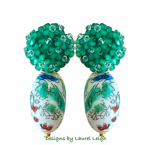 Hydrangea Green Dragon Chinoiserie Earrings