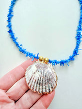 Load image into Gallery viewer, Blue Coral Seashell Pendant Necklace - Chinoiserie jewelry