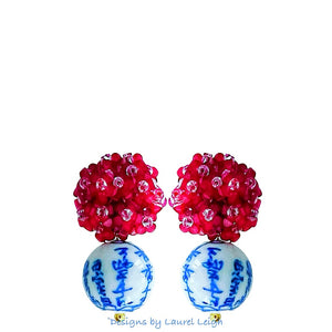 Chinoiserie Red Hydrangea Blossom Earrings