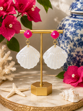 Load image into Gallery viewer, Pink Gemstone Pearl Shell Earrings