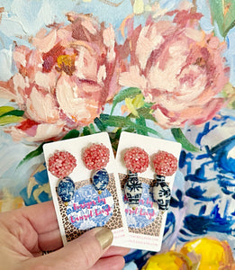 Chinoiserie Pink Hydrangea Blossom Earrings