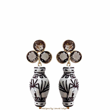 Load image into Gallery viewer, Brown gemstone chinoiserie porcelain ginger jar earrings 