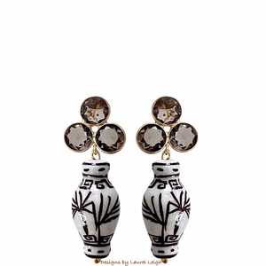 Brown gemstone chinoiserie porcelain ginger jar earrings 