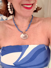 Load image into Gallery viewer, Blue Coral Seashell Pendant Necklace - Chinoiserie jewelry