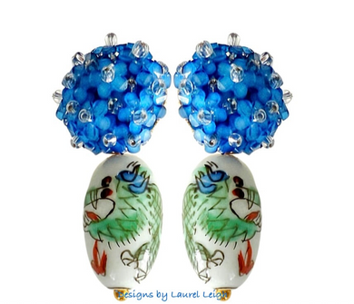 Hydrangea Green Dragon Chinoiserie Earrings