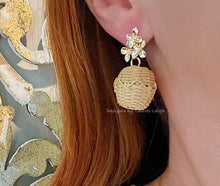 Load image into Gallery viewer, Gold Hydrangea Rattan Drop Earrings - Chinoiserie jewelry