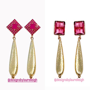 Pink Gemstone Gold Teardrop Earrings - Chinoiserie jewelry