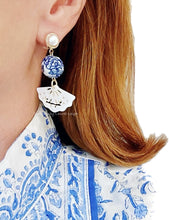Load image into Gallery viewer, Mother of Pearl Fan Chinoiserie Earrings - Chinoiserie jewelry