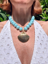 Load image into Gallery viewer, Light Blue Gemstone Shell Pendant Necklace - Chinoiserie jewelry