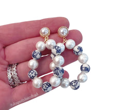 Load image into Gallery viewer, Chinoiserie Pearl Oval Hoops - Chinoiserie jewelry